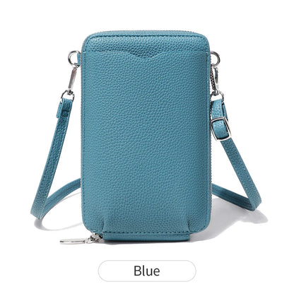 Lychee-Patterned Soft Leather Vertical Zipper Mobile Phone Bag Large-Capacity Women S