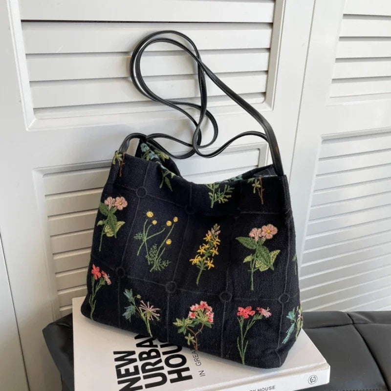 Large-Capacity Embroidered Tote Bag Women Summer Trendy Cloth Niche Embroidery Shoulder Texture