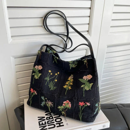 Large-Capacity Embroidered Tote Bag Women Summer Trendy Cloth Niche Embroidery Shoulder Texture
