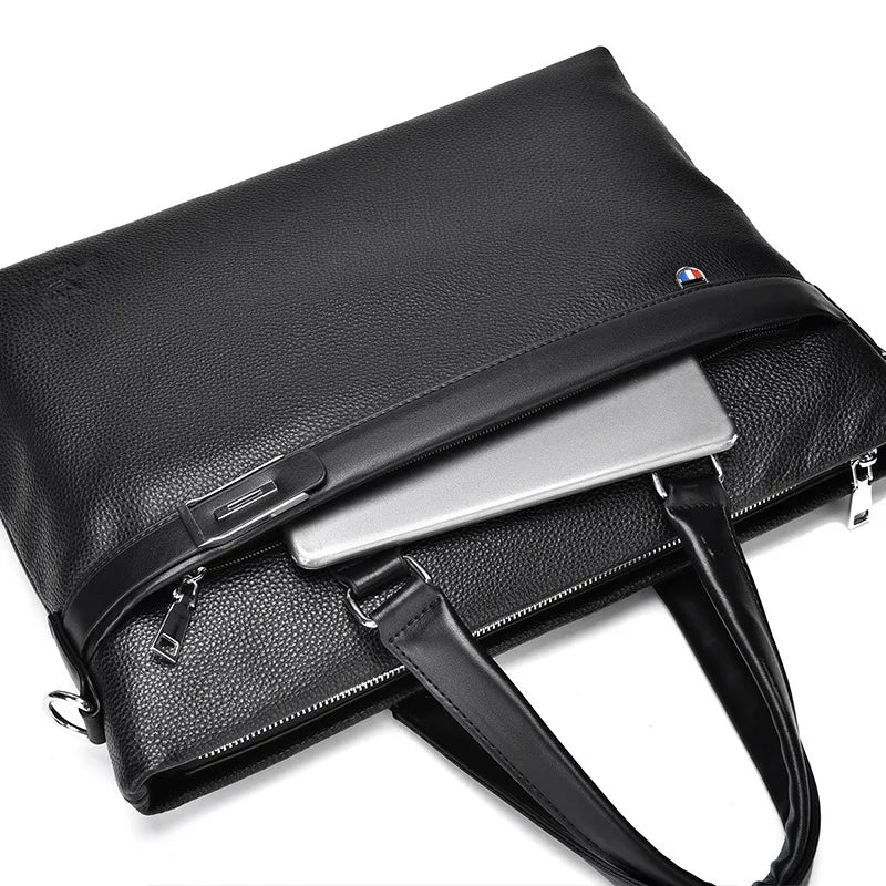 Genuine Leather Portable Large-Capacity File Storage Computer Crossbody Bag