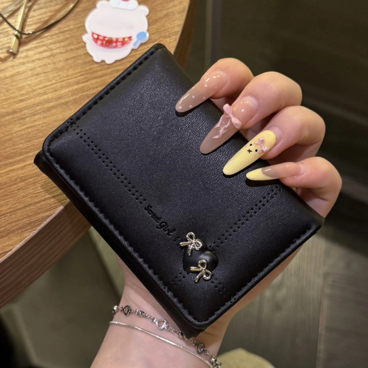 Korean Style Simple Love Bow Short Wallet Female Cute Large Capacity Card Holder Girl Heart