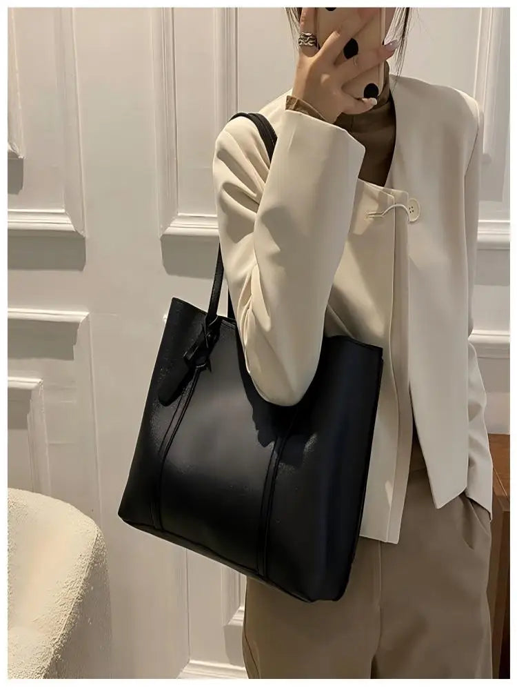 Korean Style Women Soft Leather Tote Bag Large Capacity Versatile Single Shoulder Handbag Purse
