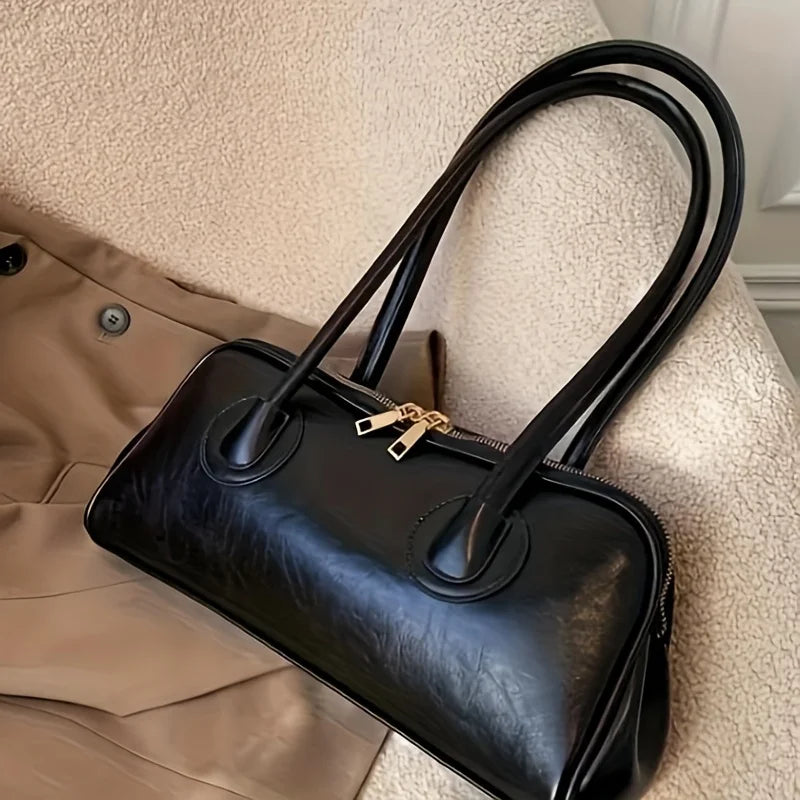 Faux Leather Shoulder Bag – Elegant Women's Handbag with Stitching Detail