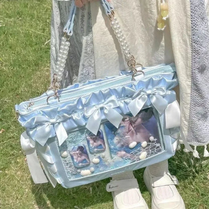 Sweet Cool Ita Bag Female Students Portable Satin Shoulder Large Capacity Bow Crossbody Totes