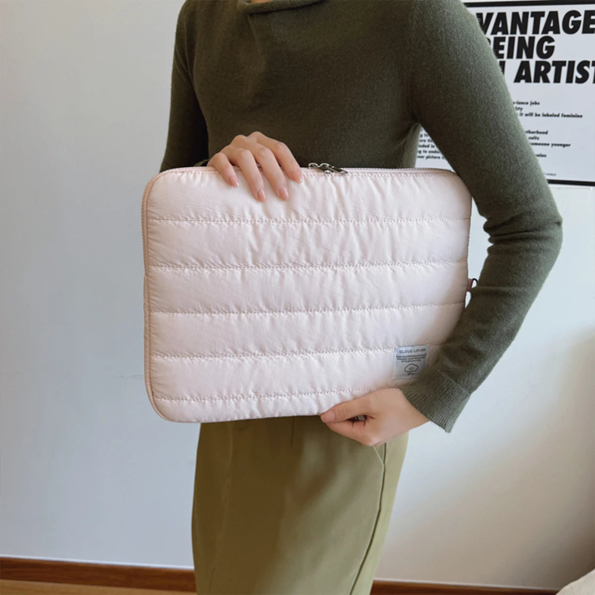 Minimalist Nylon Laptop Sleeve Women Lightweight Striped Design Zipper Closure 11-15 Inch Devices