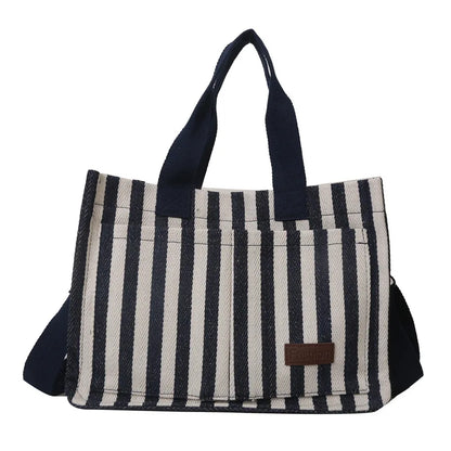 Large Capacity Women S Shoulder Bag Cool Street Handbag Trendy Striped Canvas Crossbody Bag
