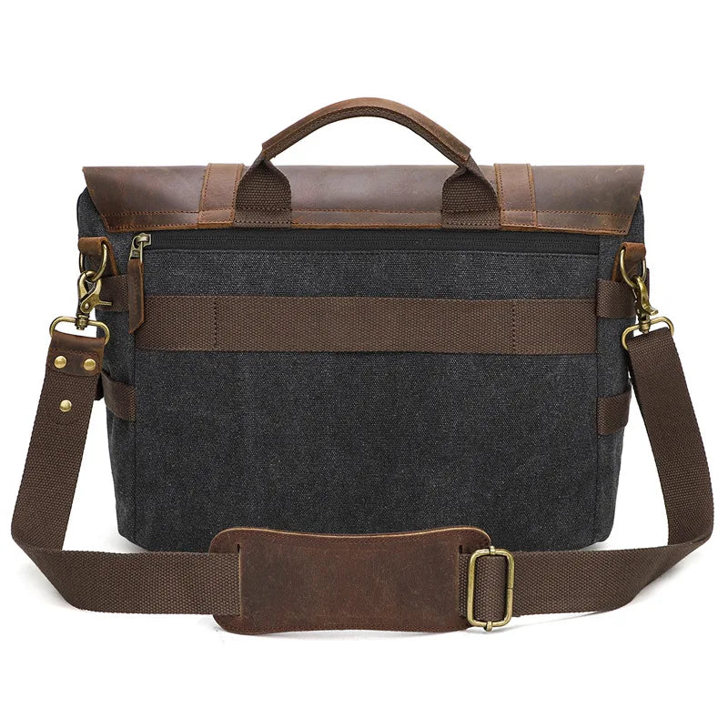 Men S Women Casual Canvas Crazy Horse Leather Spliced Large-Capacity Waterproof Travel
