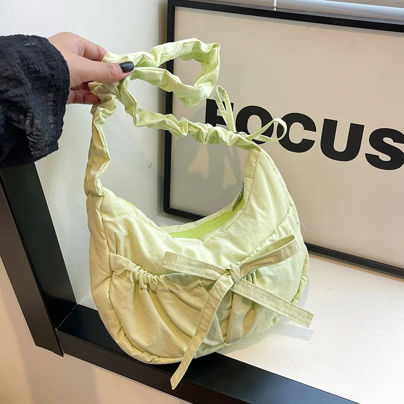 Padded Noodle Tote Bag – Bow Drawstring Ruched Shoulder Purse