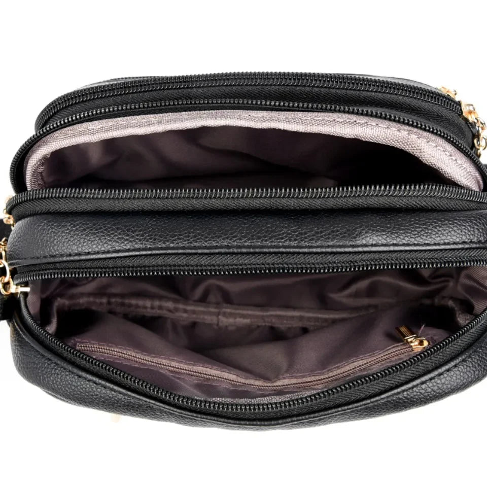 Leather Crossbody Purse for Women – Multi-Pocket Shoulder Messenger Bag