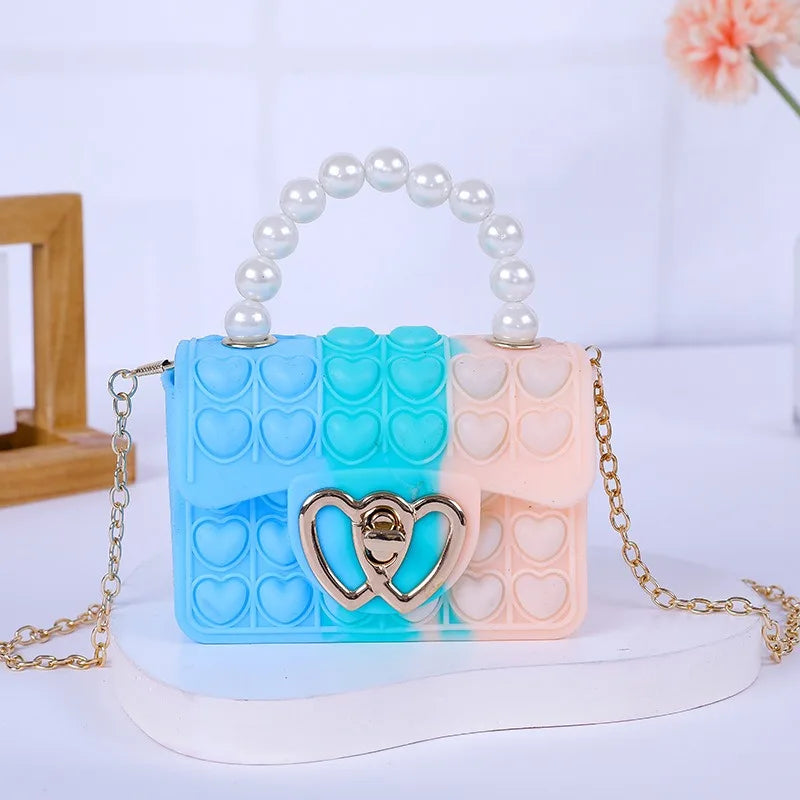 Silicone Love Bubble Jelly Bag Popper Pressure Relieving Purse Cute Chain Crossbody Bag