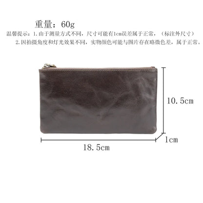 Unisex Genuine Leather Long Zipper Wallet Clutch Thin Top Layer Cowhide Oil Wax Leather Retro Wallet