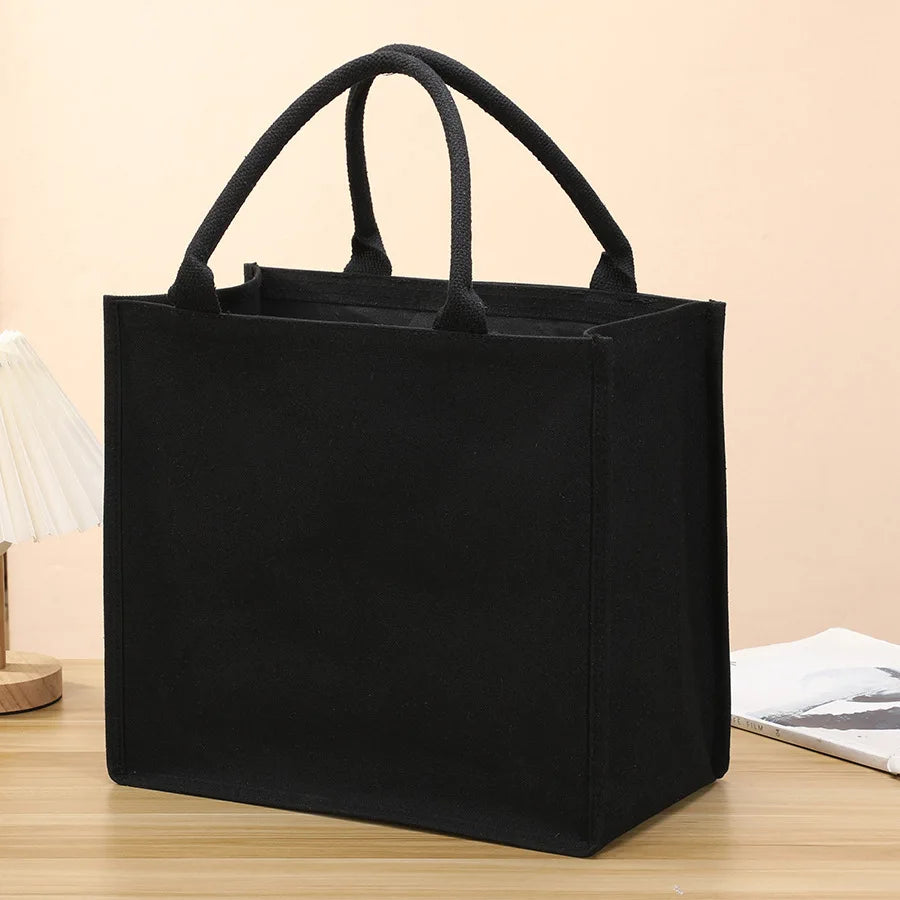 Homefish Leisure Thickened Handheld Canvas Tote Bag Black Three-Dimensional Large-Capacity Simple