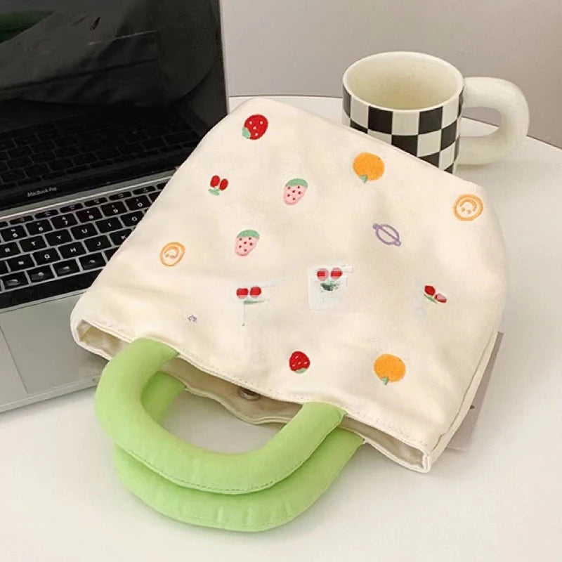 Cute Canvas Mini Handbag with Fruit & Bear Print