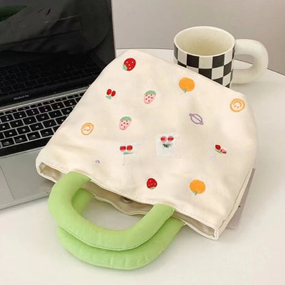 Cute Canvas Mini Handbag with Fruit & Bear Print