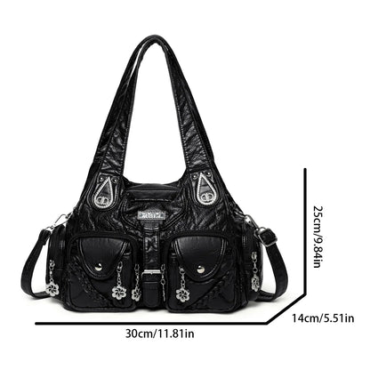Retro Boho Women Shoulder Bag Solid Woven Rhinestone Crossbody Multi Pocket Large Capacity