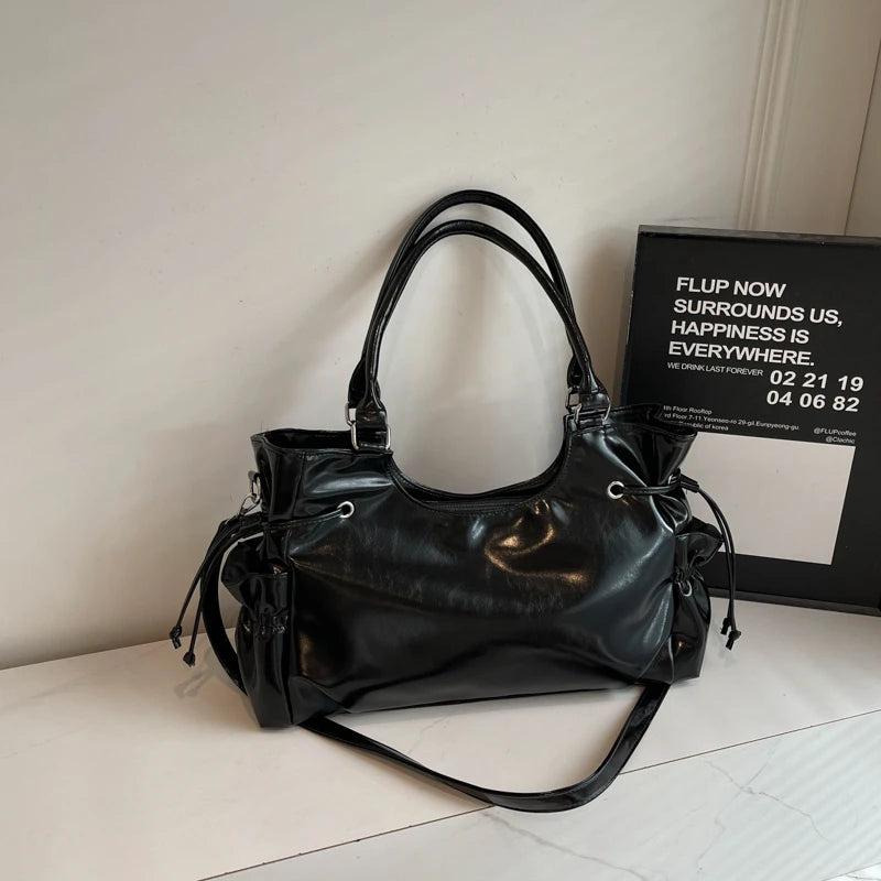 Retro-Styled Grand Smooth Pu Women S Shoulder Bag - Multi-Pocket Large-Capacity Adjustable Strap