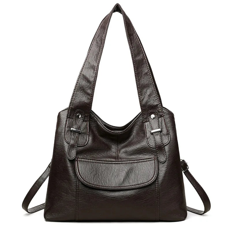 Ladies Casual Single-Shoulder Bag Large-Capacity Soft Leather Hand-Held Commuter Tote Bag - Soft