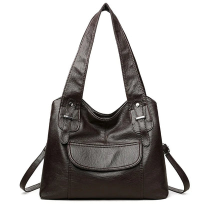 Ladies Casual Single-Shoulder Bag Large-Capacity Soft Leather Hand-Held Commuter Tote Bag - Soft