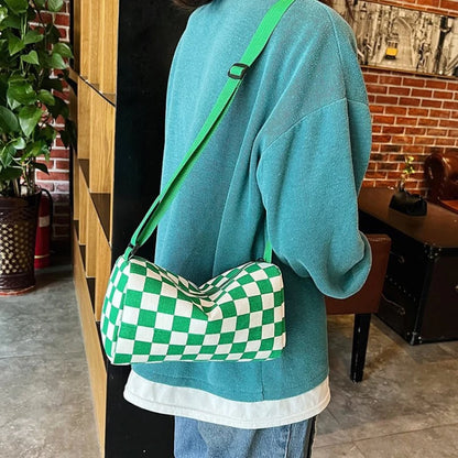 Checkered Crossbody Shoulder Bag – Large Capacity Messenger