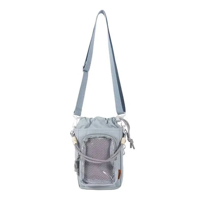 Water Bottle Crossbody Bag – Drawstring Shoulder Bag with Clear Pocket