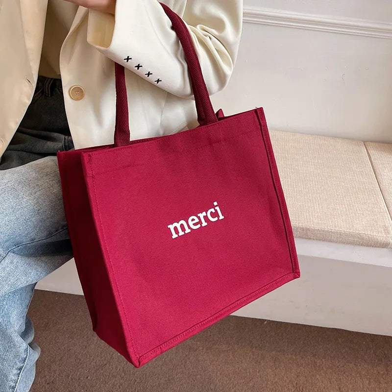 Large Canvas Tote Bag with Double Thick Handles for Women