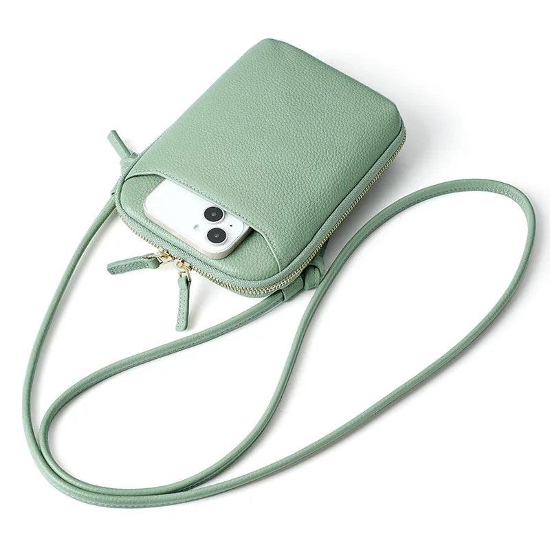 Genuine Leather Zipper Crossbody Bags Female Large Capacity Shoulder Women Solid Phone Purse Flap