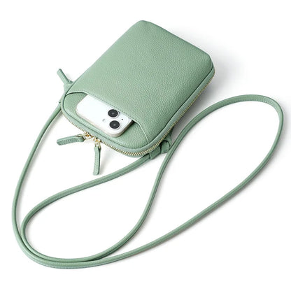 Genuine Leather Zipper Crossbody Bags Female Large Capacity Shoulder Women Solid Phone Purse Flap