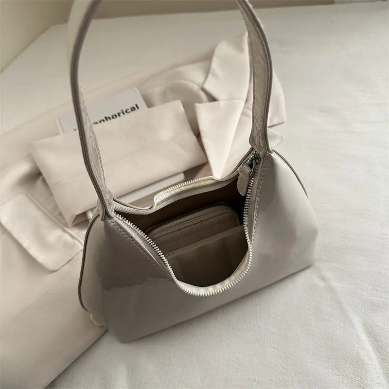 Retro Patent Leather Shoulder Bag for Women