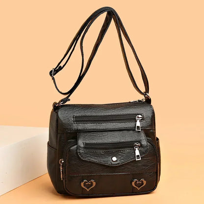 Multi-Pocket Leather Crossbody Bag for Women