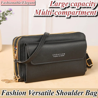 Multi-Zipper Crossbody Bag – Women's PU Leather Phone Purse & Clutch Wallet