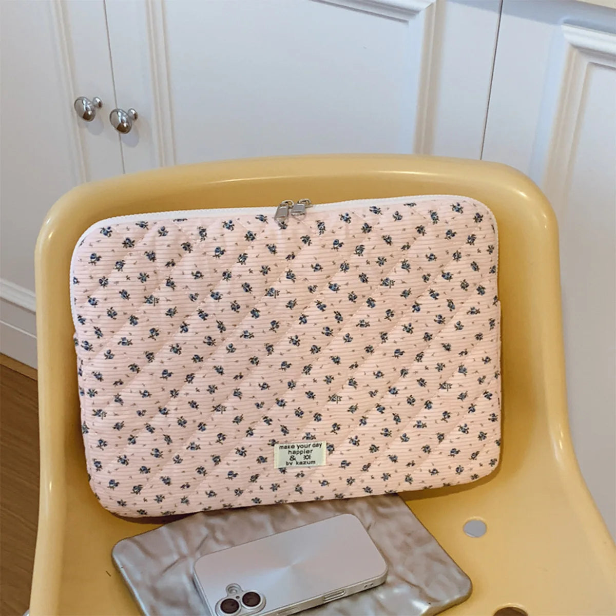 Casual Floral Pattern Quilted Argyle Laptop Bag Oxford Briefcase Soft Shockproof Multi-Size Zipper