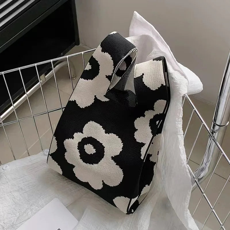 Graphic Knit Wrist Bag Mini Tote for Women