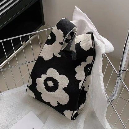 Graphic Knit Wrist Bag Mini Tote for Women