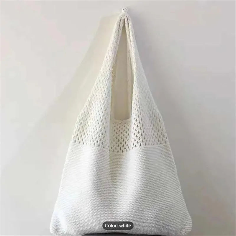 Crochet Hollow-Out Shoulder Bag – Large Capacity Knitted Tote for Women
