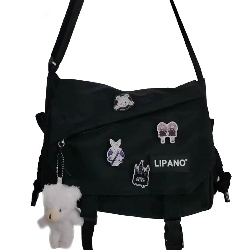 Large Capacity Crossbody Bag – Harajuku Badge Messenger Bag for Students