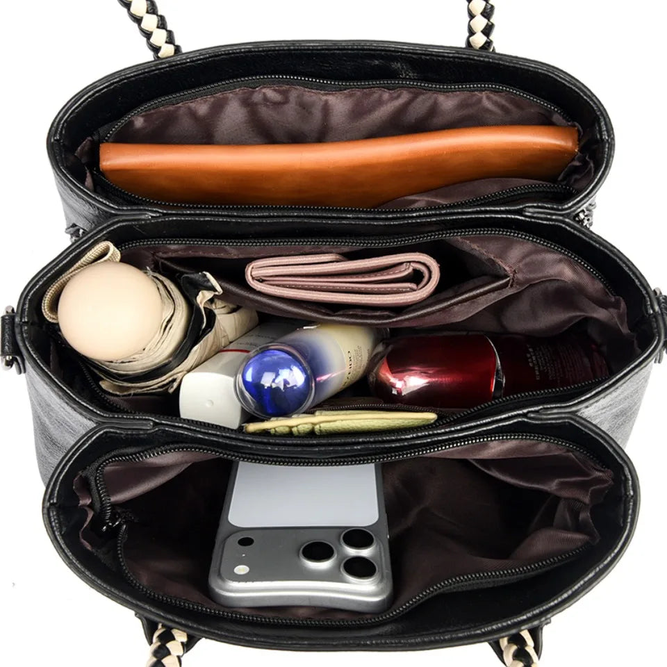 Luxury Designer Handbag for Women – 3-Layer Soft PU Leather Tote & Crossbody Bag