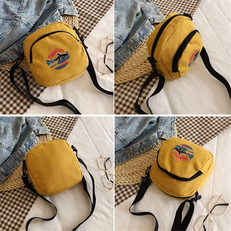 Cartoon Print Canvas Crossbody Bag – Harajuku Square Shoulder Bag