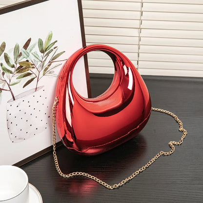 Shiny Gold Mirror Acrylic Mini Tote Bag Detachable Chain Crossbody Evening Clutch Purse Women Party