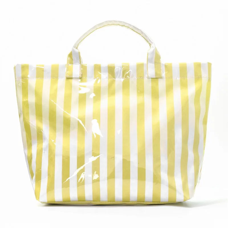 Waterproof Striped Tote Bag – Large Capacity PVC Beach Handbag for Women