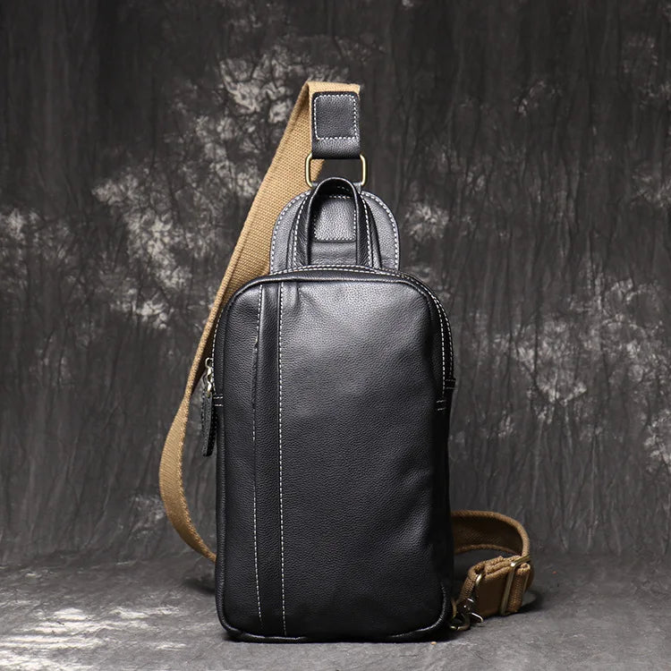 Men S Oil-Leather Chest Bag Genuine Leather Women S Single-Shoulder Small Backpack