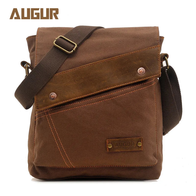 Men S Canvas Leather Patchwork Crossbody Single-Shoulder Bag