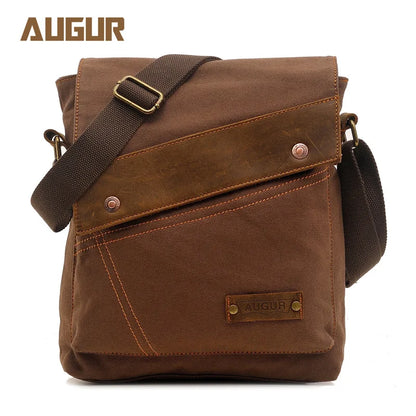 Men S Canvas Leather Patchwork Crossbody Single-Shoulder Bag