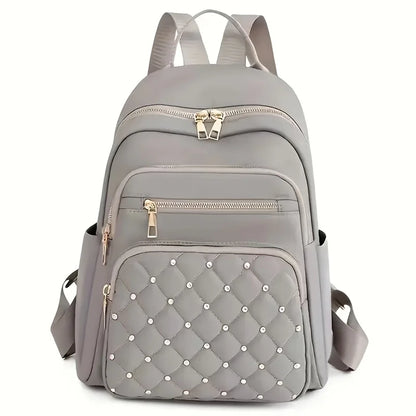 Quilted Nylon Backpack for Women – Rivet Detail with Gold Hardware