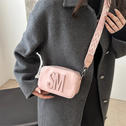 Stylish Versatile Women Single Shoulder Bag Sm Letter Pu Leather Small Square Bag