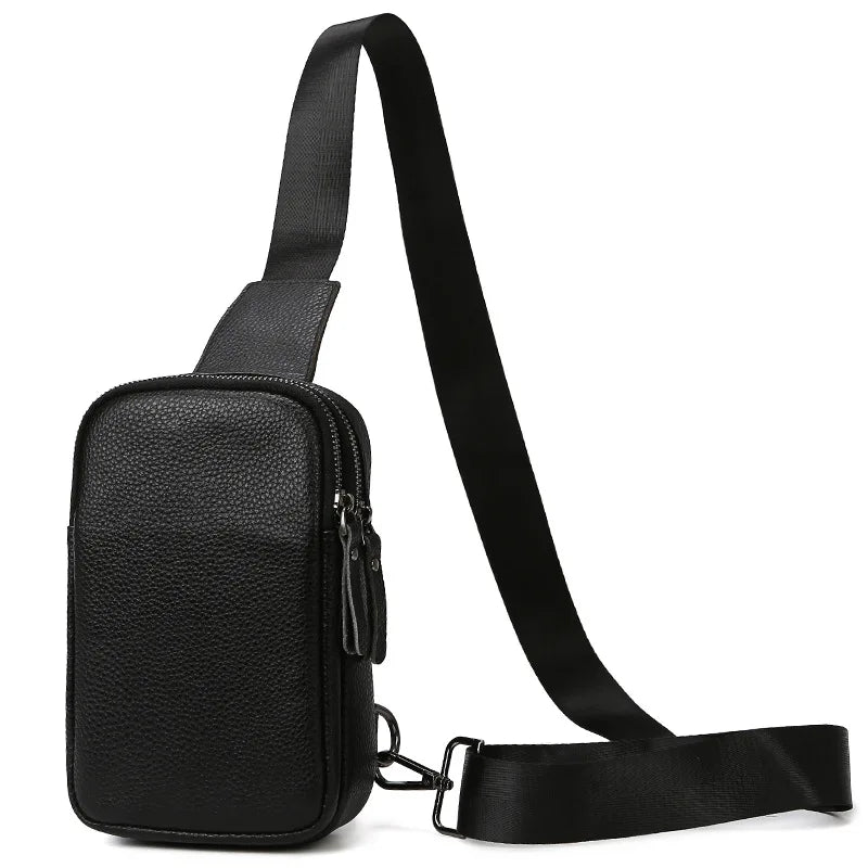 Men S Genuine Leather Chest Bag Large-Capacity Crossbody Single-Shoulder Bag Top Layer Cowhide Chest
