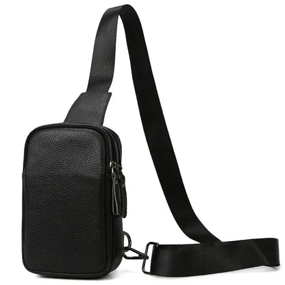 Men S Genuine Leather Chest Bag Large-Capacity Crossbody Single-Shoulder Bag Top Layer Cowhide Chest