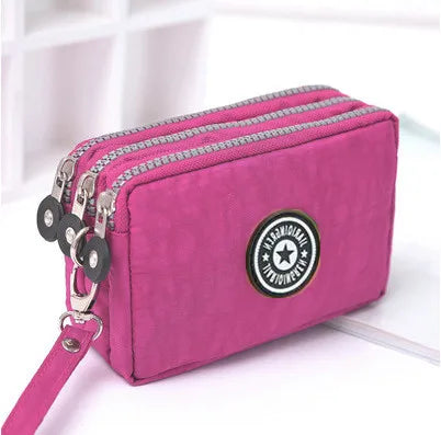 Three Layer Zipper Short Mobile Phone Bag Chic Women Hand Makeup Clutches Portable Change Waterproof