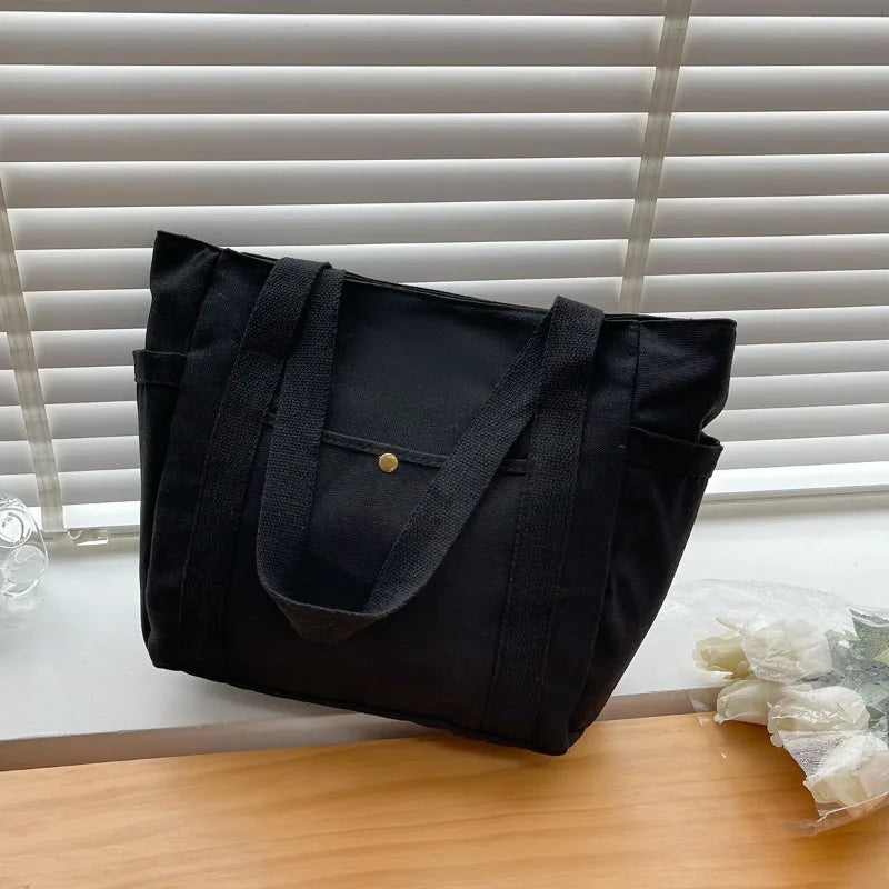 Canvas Tote Bag Multi-Pocket Shoulder Bag for Women
