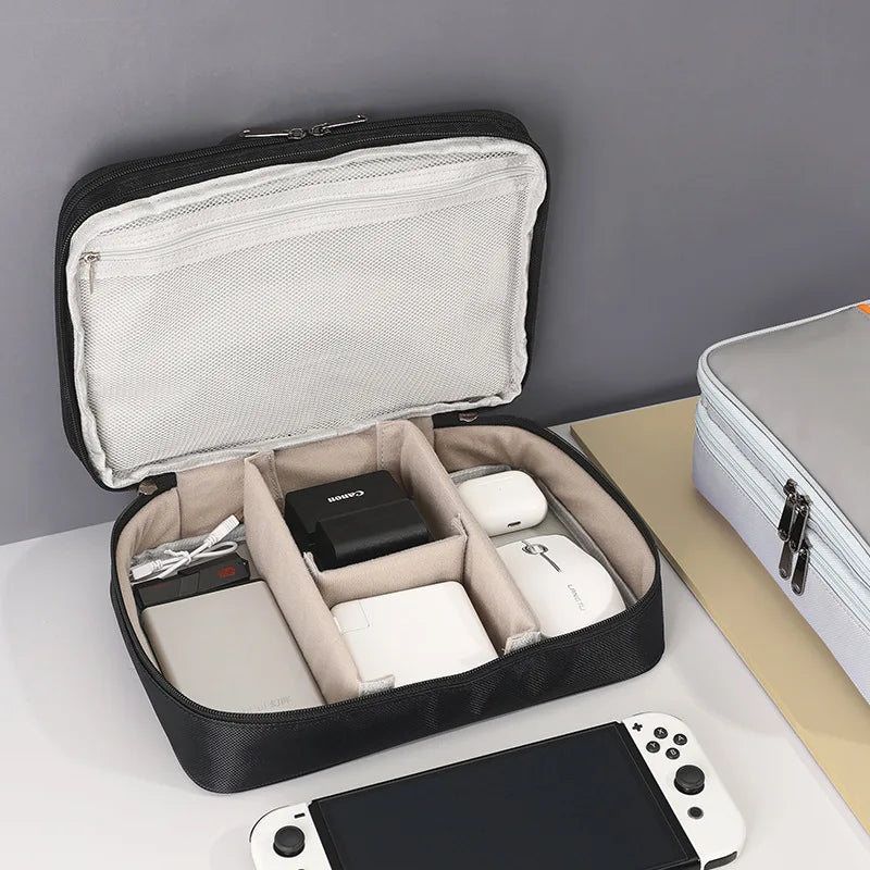 Lightweight Polyester Large-Capacity Data Cable Hand-Held Storage Bag - Waterproof