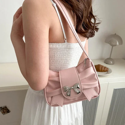 Pu Leather Trendy Bow Shoulder Bag Handbag Casual Underarm Daily Commuting Bags Lady Banquet